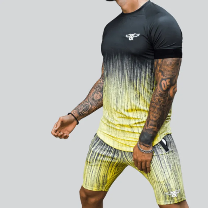 Men'S Yellow And Black Gradient Fashion Casual Suit