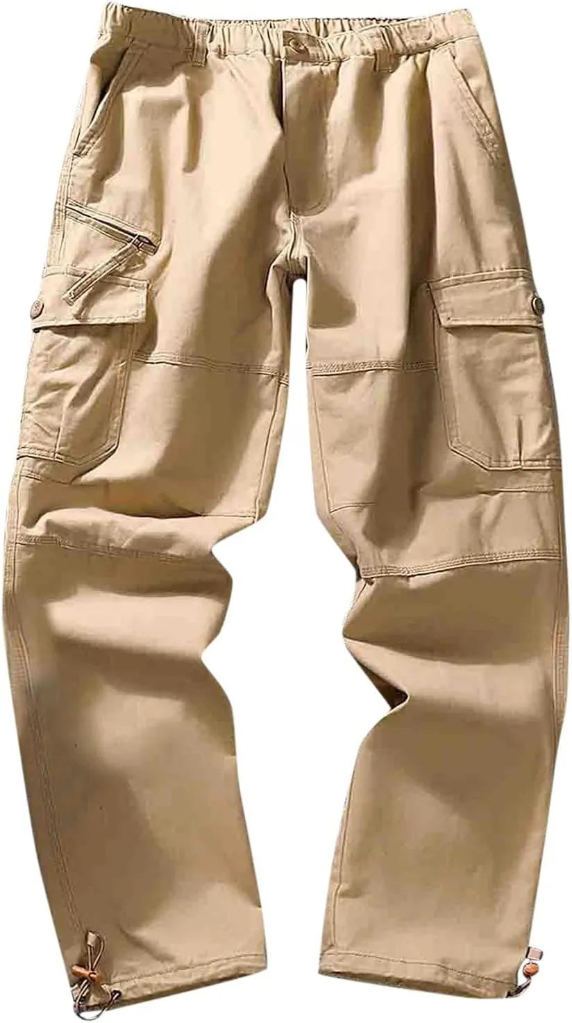 MIDOO Work Pants for Men Construction Flex Casual Pants Stretch Drawstring Waistband Tapered Leg Sweatpants with Pockets