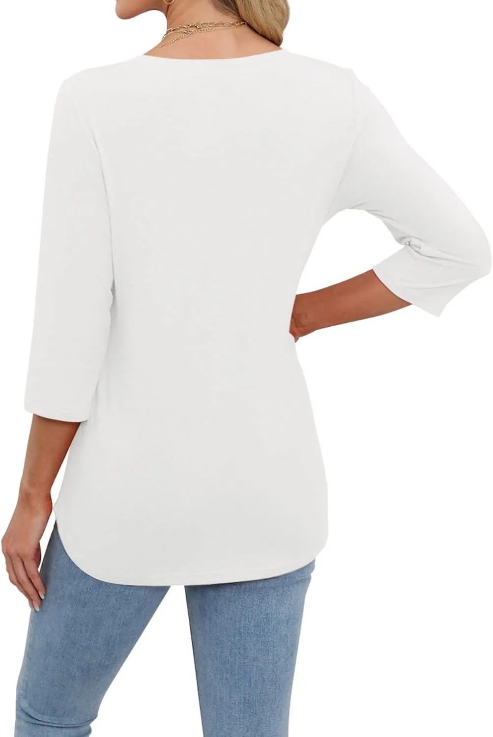 MIHOLL Womens Tops 3/4 Sleeve Spring Summer Shirts V Neck Basic Casual Loose Tunic Blouses