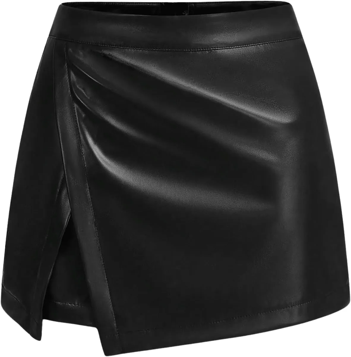 Milumia Women's Pu Leather Skort High Waisted Asymmetrical Hem Wrap Skirt Shorts