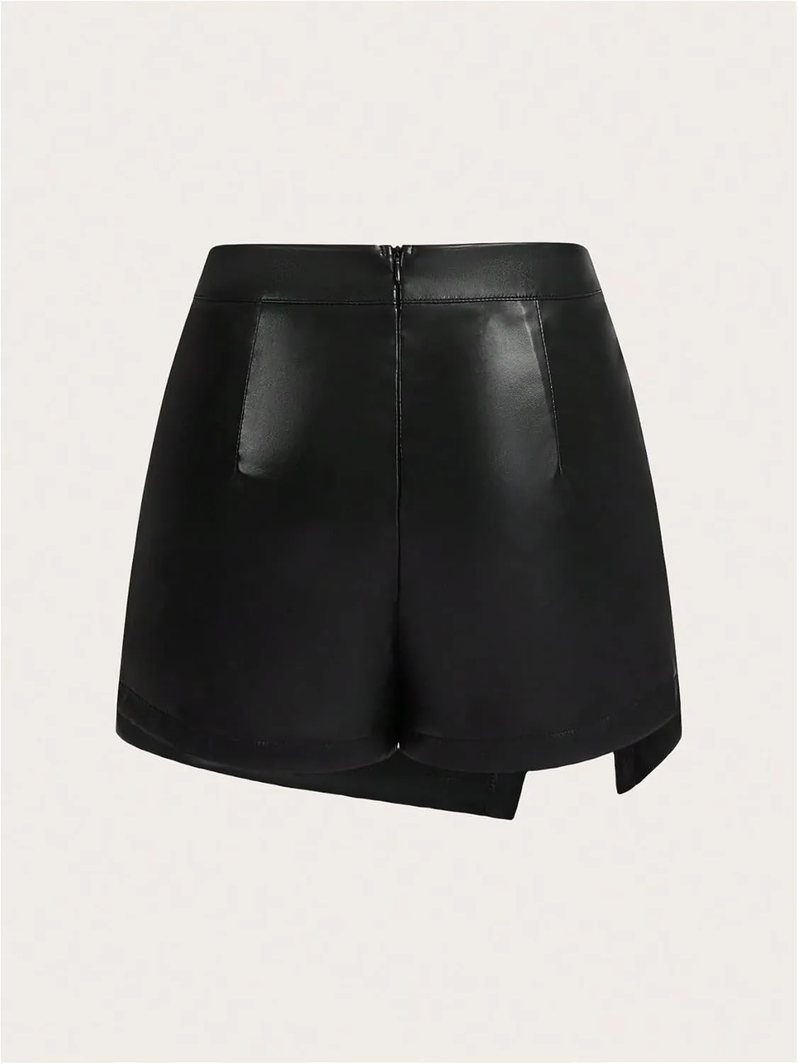 Milumia Women's Pu Leather Skort High Waisted Asymmetrical Hem Wrap Skirt Shorts