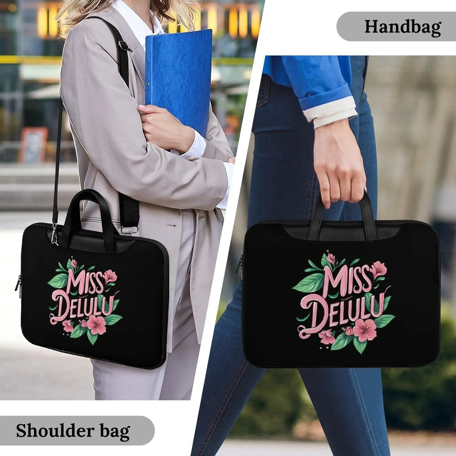 Miss Delulu Leather Bag Laptop Case Slim Water Resistant Computer Bags with Handle Briefcase for Work