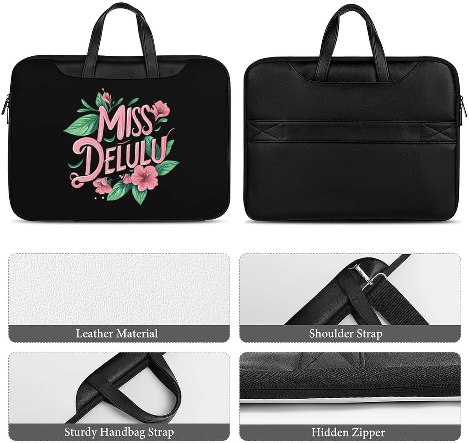 Miss Delulu Leather Bag Laptop Case Slim Water Resistant Computer Bags with Handle Briefcase for Work
