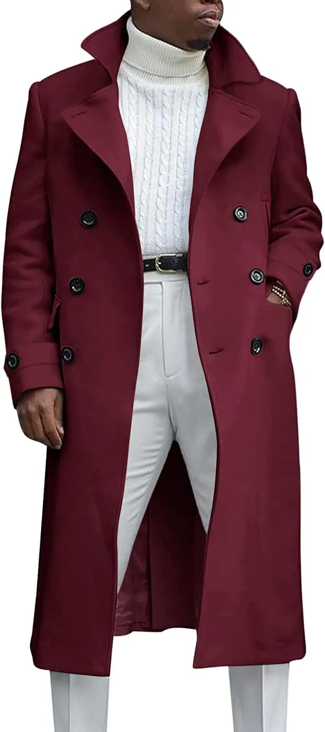 MNCEGEER Men's Trench Coat Notch Lapel Double Breasted Casual Cotton Blend Peacoat