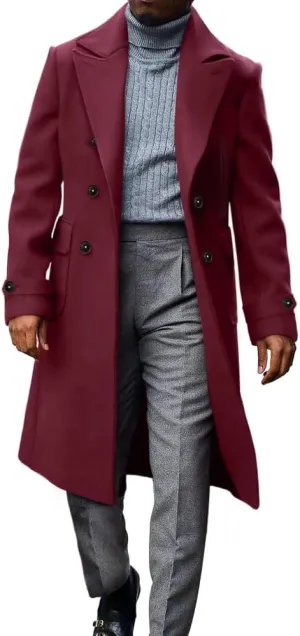 MNCEGEER Men's Trench Coat Notch Lapel Double Breasted Casual Cotton Blend Peacoat