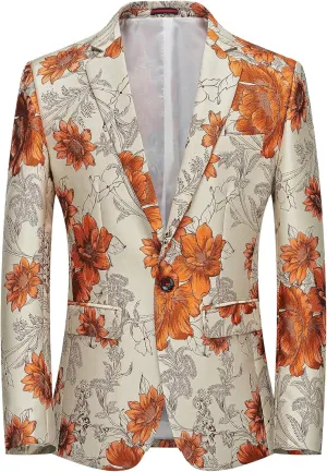 MOGU Mens Floral Blazer Slim Fit Elegant Tuxedo Jacket for Daily Prom Party