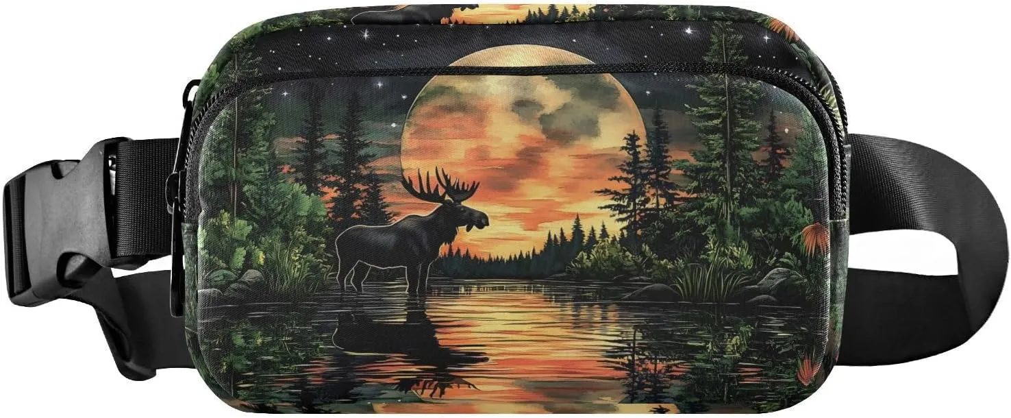 Moon Moose Fanny Pack Water Resistant, Women Men Waist Pack Sling Bag Purse for Travel Hiking