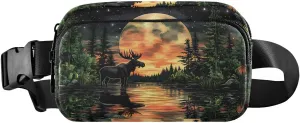 Moon Moose Fanny Pack Water Resistant, Women Men Waist Pack Sling Bag Purse for Travel Hiking