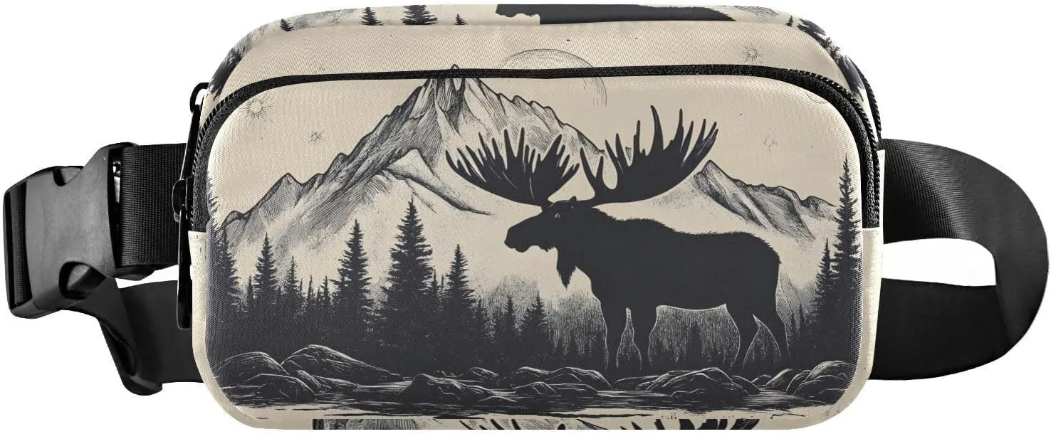 Moose Silhouettes Fanny Pack Water Resistant, Women Men Waist Pack Sling Bag Purse for Travel Hiking
