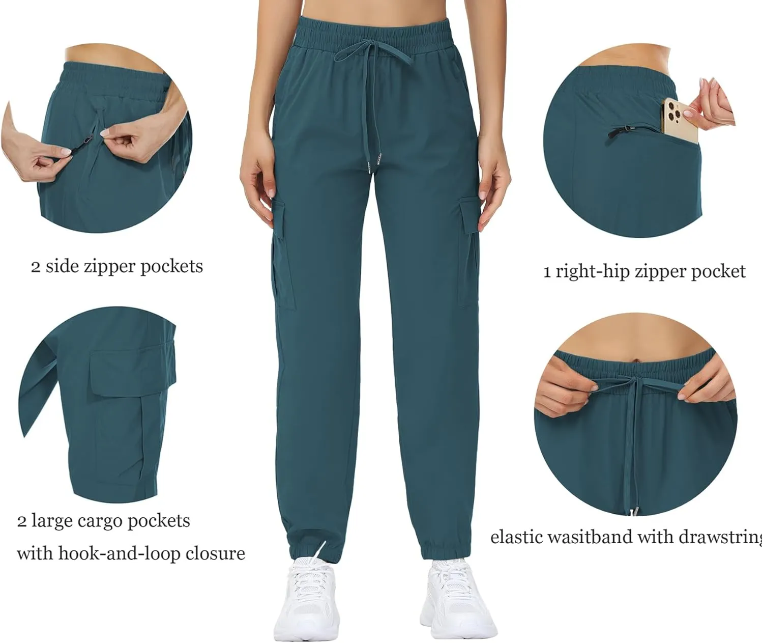 MOUEEY Women's Cargo Joggers Lightweight Quick Dry Athletic Water Resistant Lounge Casual Pants with Zipper Pockets