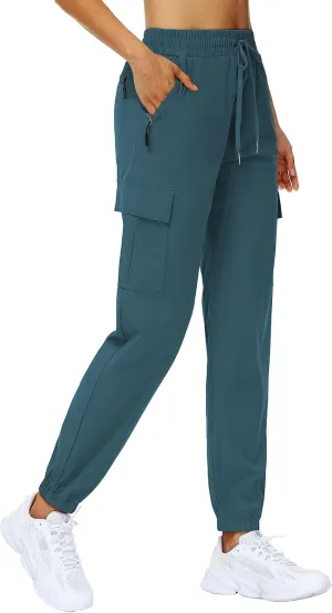 MOUEEY Women's Cargo Joggers Lightweight Quick Dry Athletic Water Resistant Lounge Casual Pants with Zipper Pockets