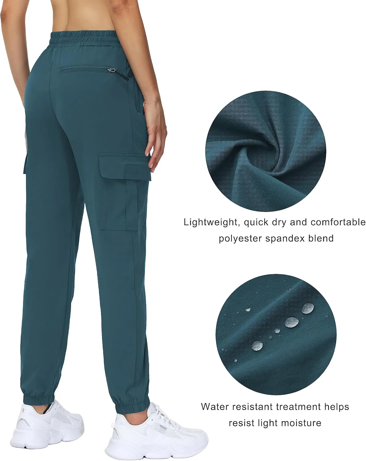 MOUEEY Women's Cargo Joggers Lightweight Quick Dry Athletic Water Resistant Lounge Casual Pants with Zipper Pockets