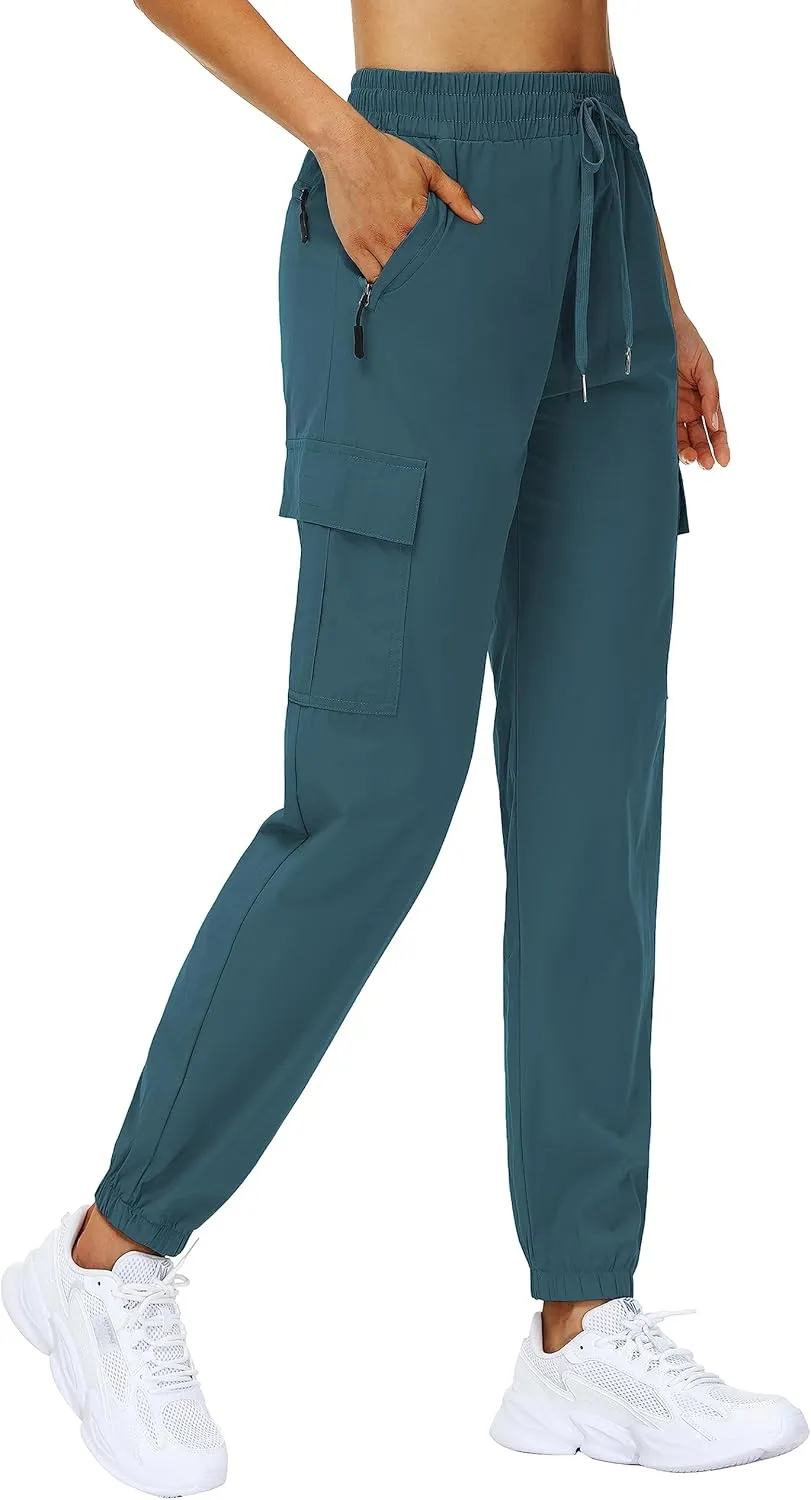 MOUEEY Women's Cargo Joggers Lightweight Quick Dry Athletic Water Resistant Lounge Casual Pants with Zipper Pockets