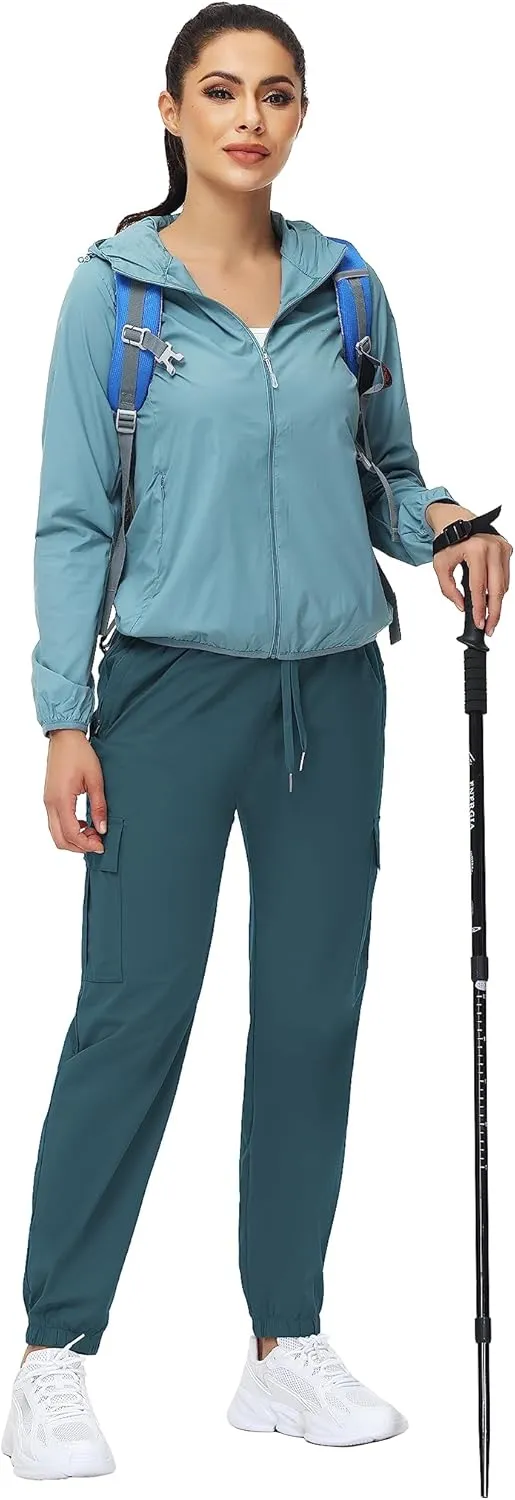 MOUEEY Women's Cargo Joggers Lightweight Quick Dry Athletic Water Resistant Lounge Casual Pants with Zipper Pockets
