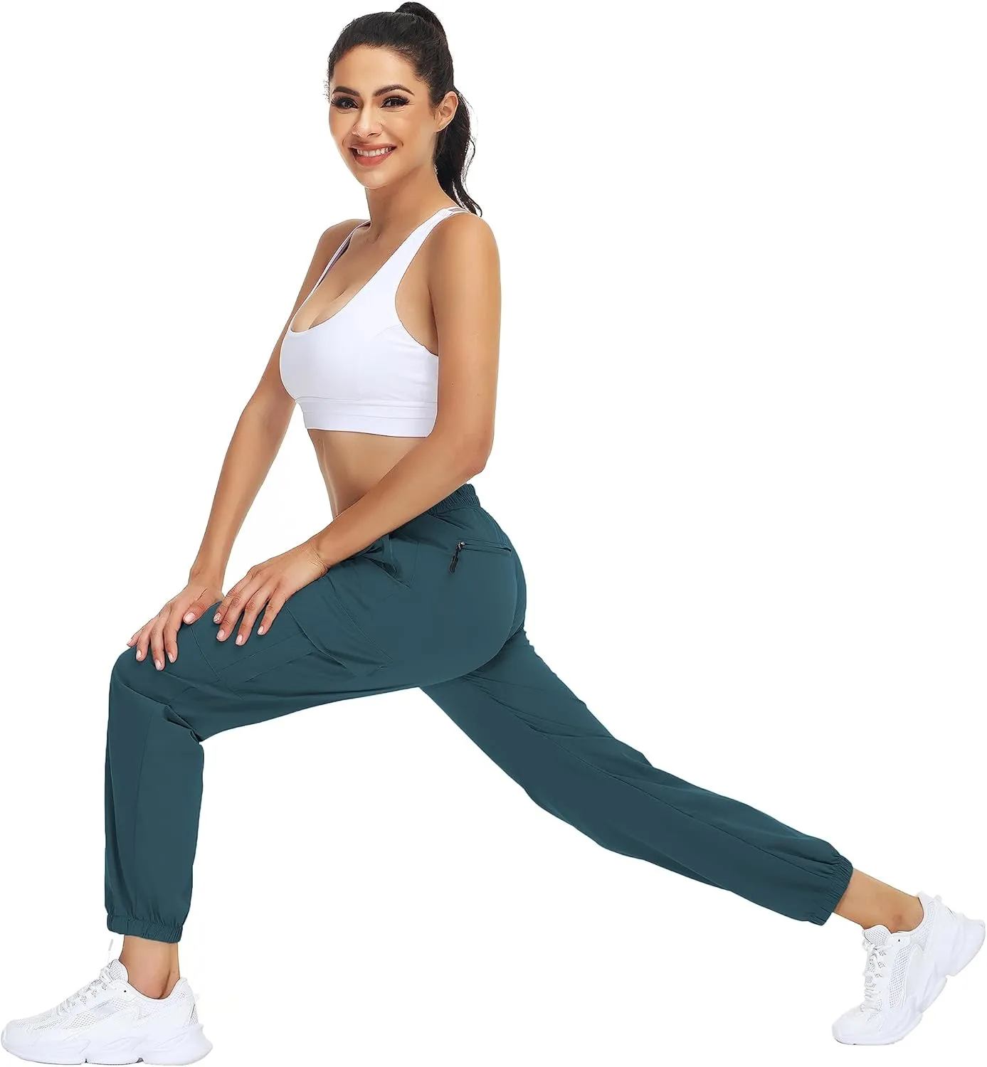 MOUEEY Women's Cargo Joggers Lightweight Quick Dry Athletic Water Resistant Lounge Casual Pants with Zipper Pockets