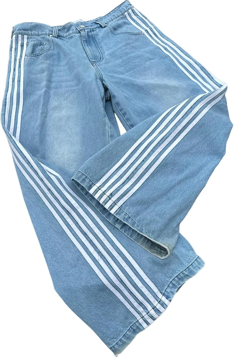 Mxiqqpltky Womens Wide Leg Jeans High Waist Boyfriend Denim Pants Side Striped Print Straight Baggy Mom Jeans Y2k Streetwear