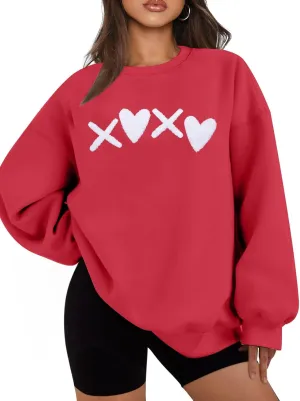 MYHALF Valentines Sweatshirt Women Valentine Shirts: Oversized Embroidered Crewneck Tops Holiday Long Sleeve Outfits