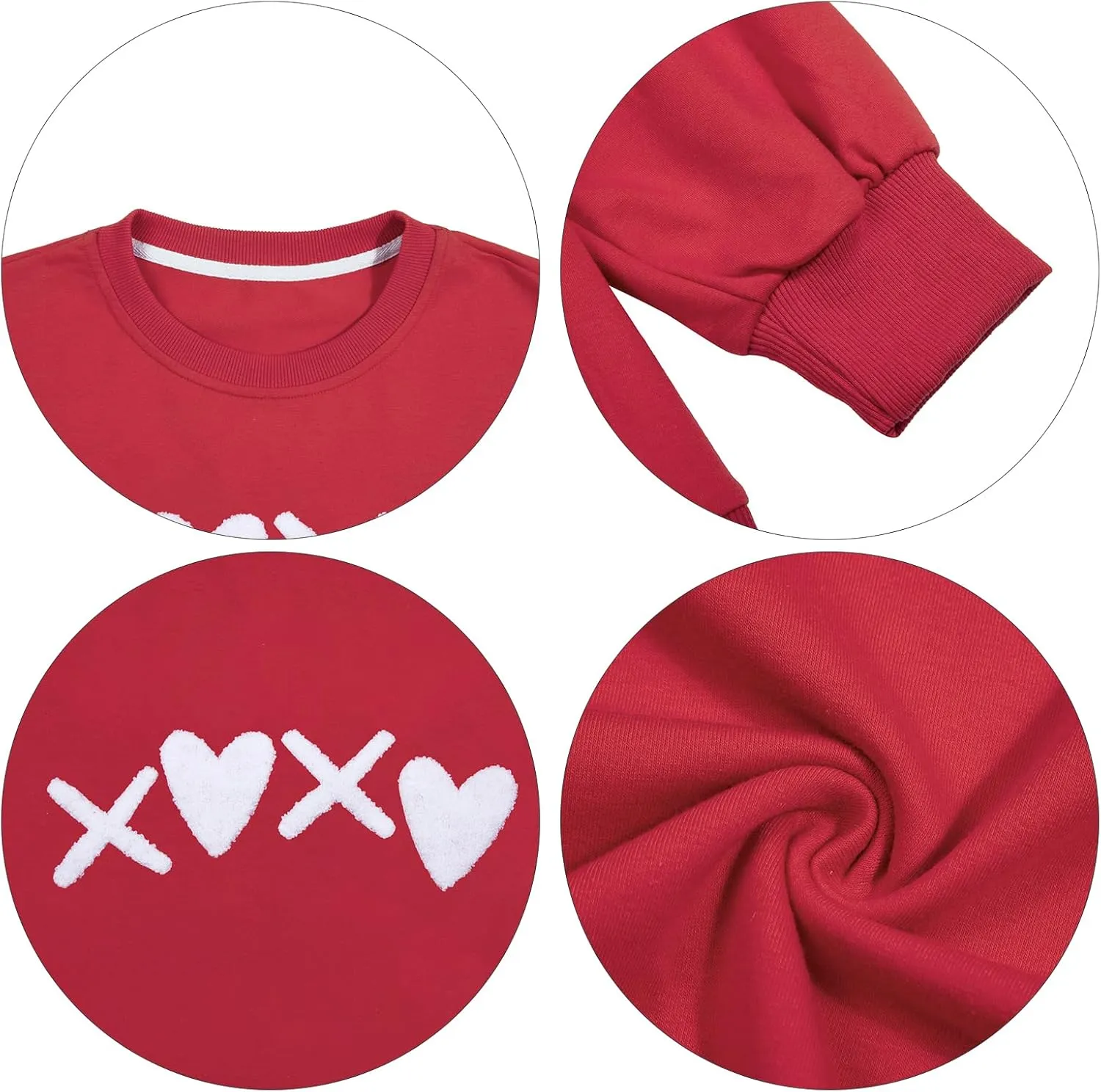 MYHALF Valentines Sweatshirt Women Valentine Shirts: Oversized Embroidered Crewneck Tops Holiday Long Sleeve Outfits