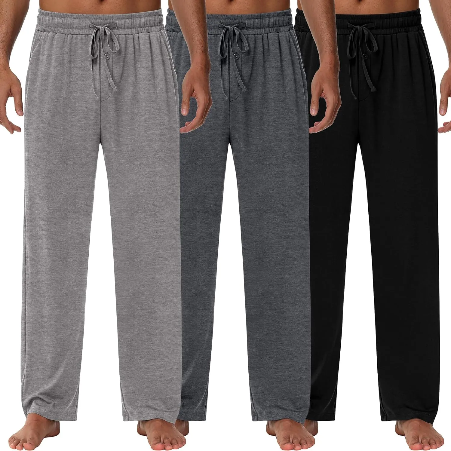 Neer 3 Pack Baggy Sweatpants for Men Knit Lightweight Lounge Pants Straight Leg Pajama Pant with Pocket