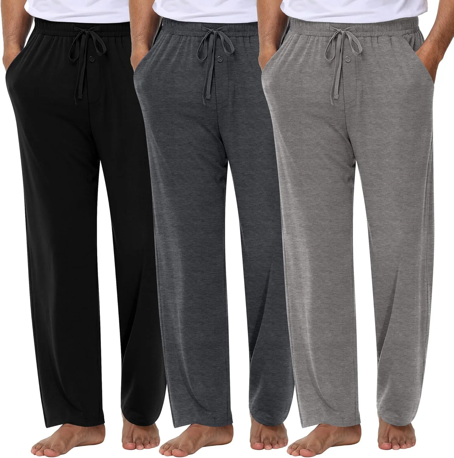 Neer 3 Pack Baggy Sweatpants for Men Knit Lightweight Lounge Pants Straight Leg Pajama Pant with Pocket