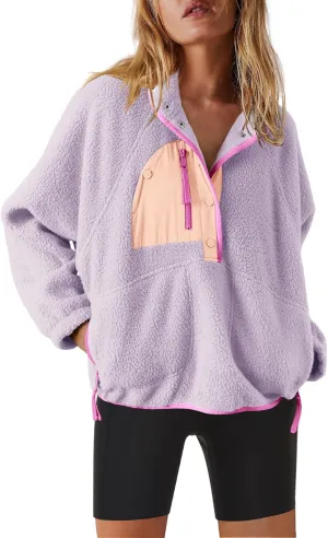 Nirovien Womens Fleece Pullover Long Sleeve Sherpa Jacket Button Down Fuzzy Sweatshirt Warm Outwear with Pockets