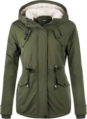 NUTEXROL Women's Winter Thicken Hooded Sherpa Lined Parka Military Anorak Jacket Warm Short Cotton Coats for Women
