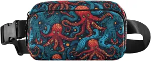 Octopuses Pattern Fanny Pack Water Resistant, Women Men Waist Pack Sling Bag Purse for Travel Hiking