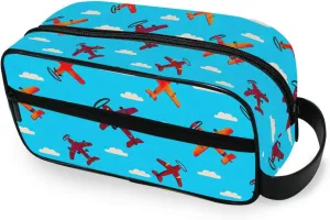 ODAWA Unisex Hanging Toiletry Bag Colorful Airplanes Blue Travel Organizer Water Resistant Shaving Bag for Toiletries