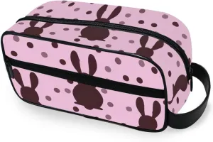 ODAWA Unisex Hanging Toiletry Bag Cute Rabbits Dots Travel Organizer Water Resistant Shaving Bag for Toiletries