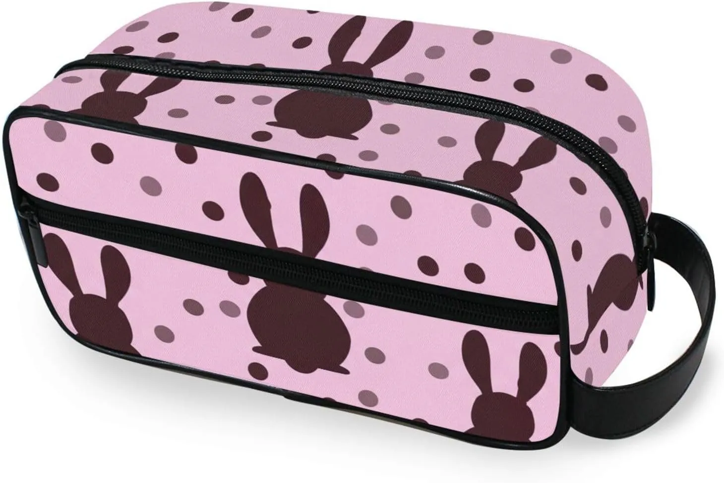 ODAWA Unisex Hanging Toiletry Bag Cute Rabbits Dots Travel Organizer Water Resistant Shaving Bag for Toiletries