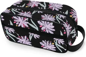 ODAWA Unisex Hanging Toiletry Bag Wild Flowers Black Travel Organizer Water Resistant Shaving Bag for Toiletries