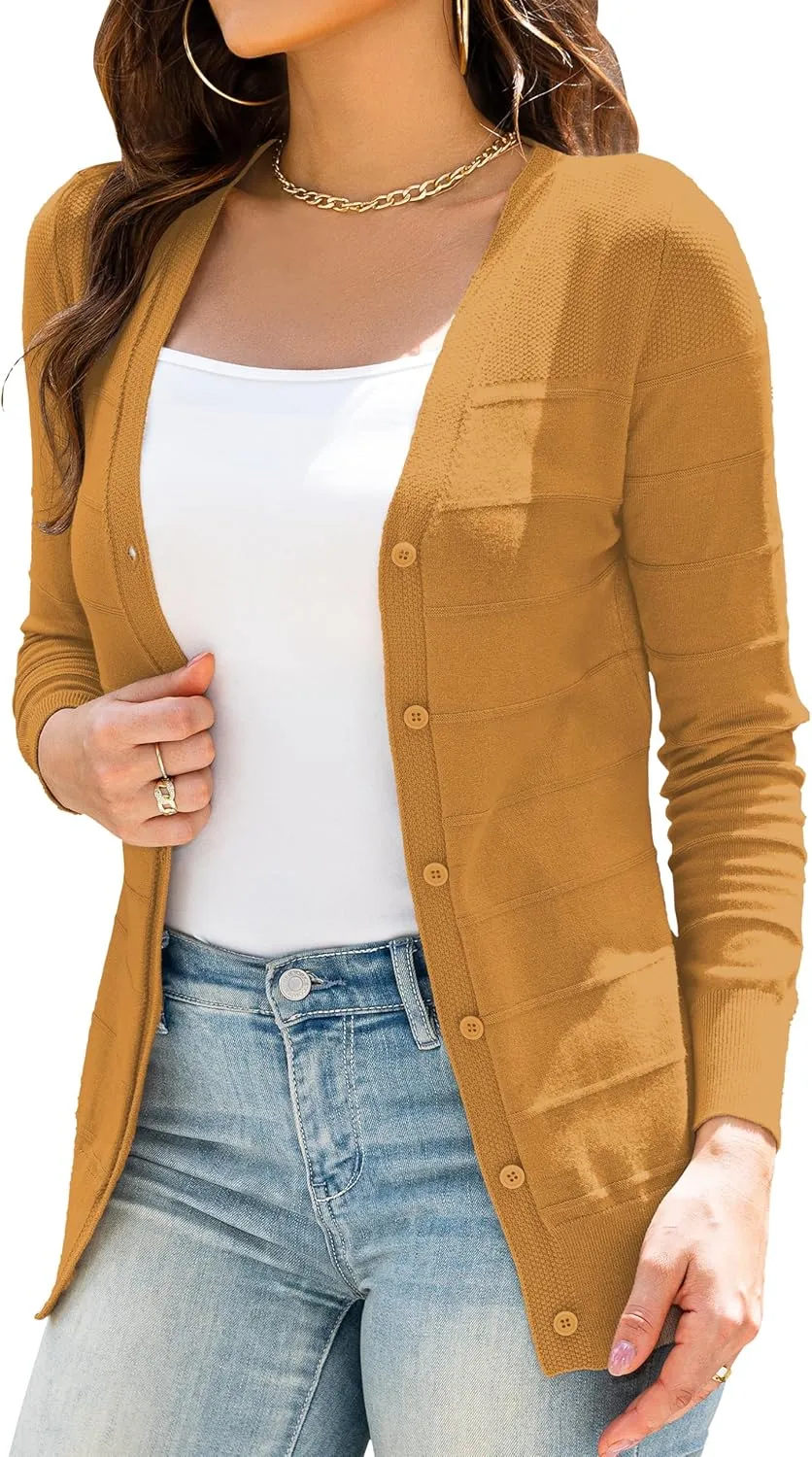 Othyroce Women's Cardigan V Neck Button Down Long Sleeve Knit Open Front Sweater Cropped Cardigans