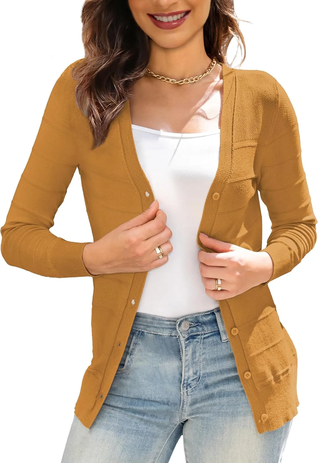 Othyroce Women's Cardigan V Neck Button Down Long Sleeve Knit Open Front Sweater Cropped Cardigans