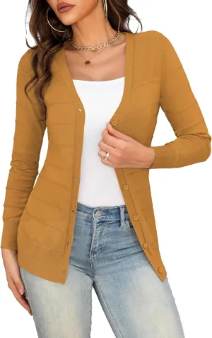 Othyroce Women's Cardigan V Neck Button Down Long Sleeve Knit Open Front Sweater Cropped Cardigans