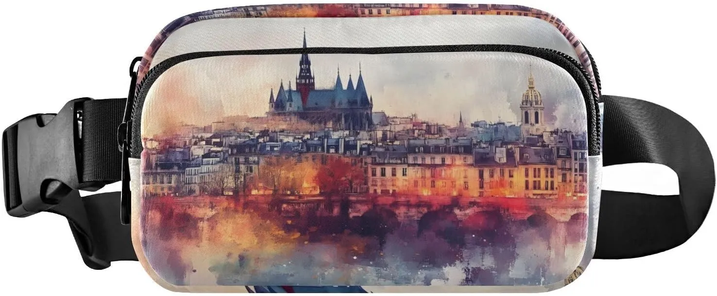 Painting City Fanny Pack Water Resistant, Women Men Waist Pack Sling Bag Purse for Travel Hiking