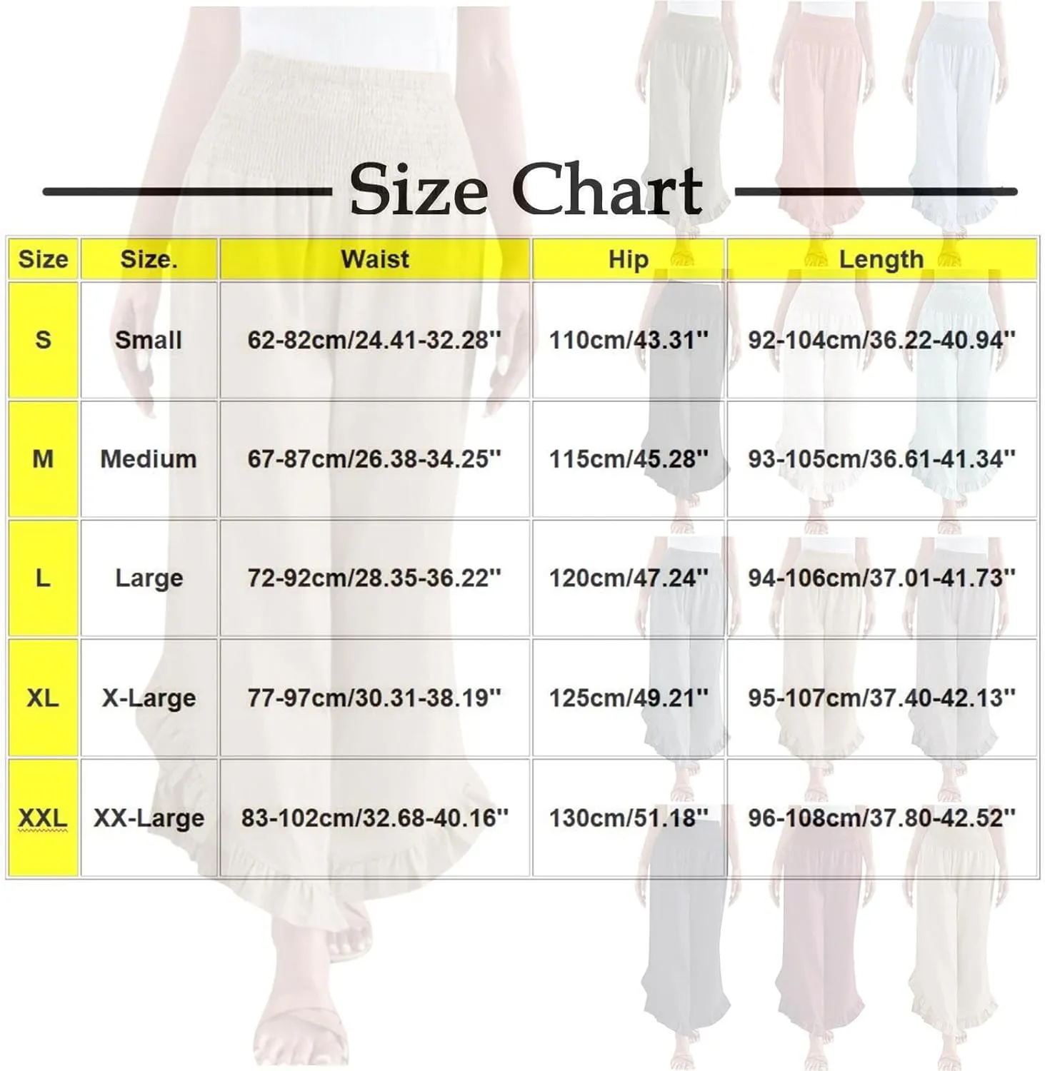 Palazzo Pants for Women Casual Wide Leg Pants Ruffle Smocked High Waisted Pant Flowy Boho Beach Trousers with Pocket