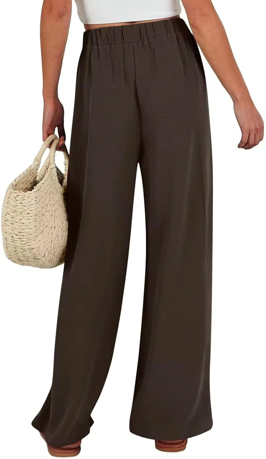 Palazzo Pants for Women Casual Wide Leg Pants Ruffle Smocked High Waisted Pant Flowy Boho Beach Trousers with Pocket
