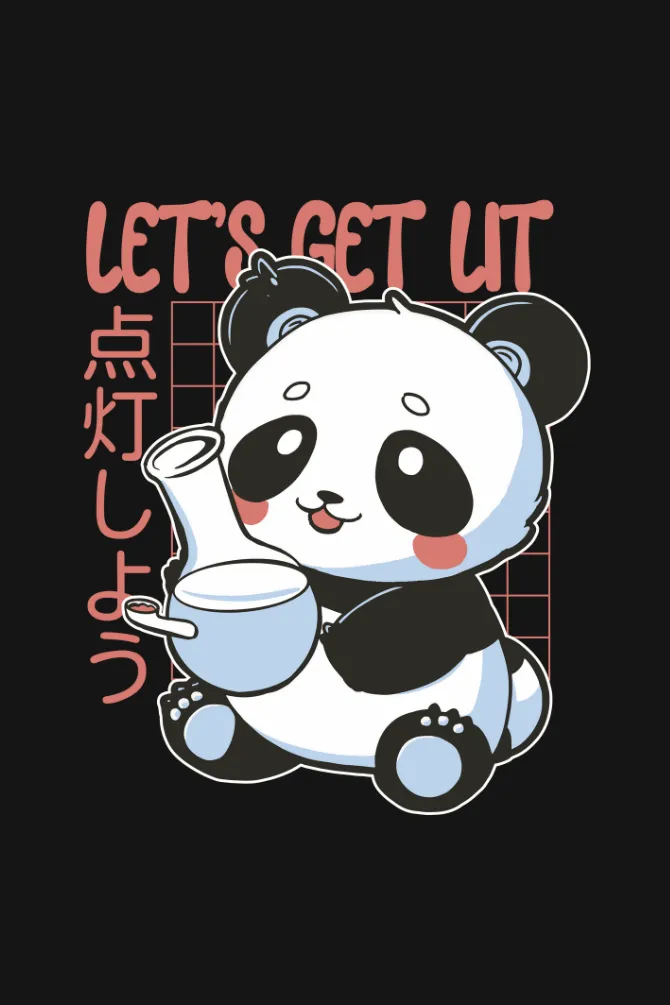 Panda With Bong Black Printed Oversized T-shirt for women