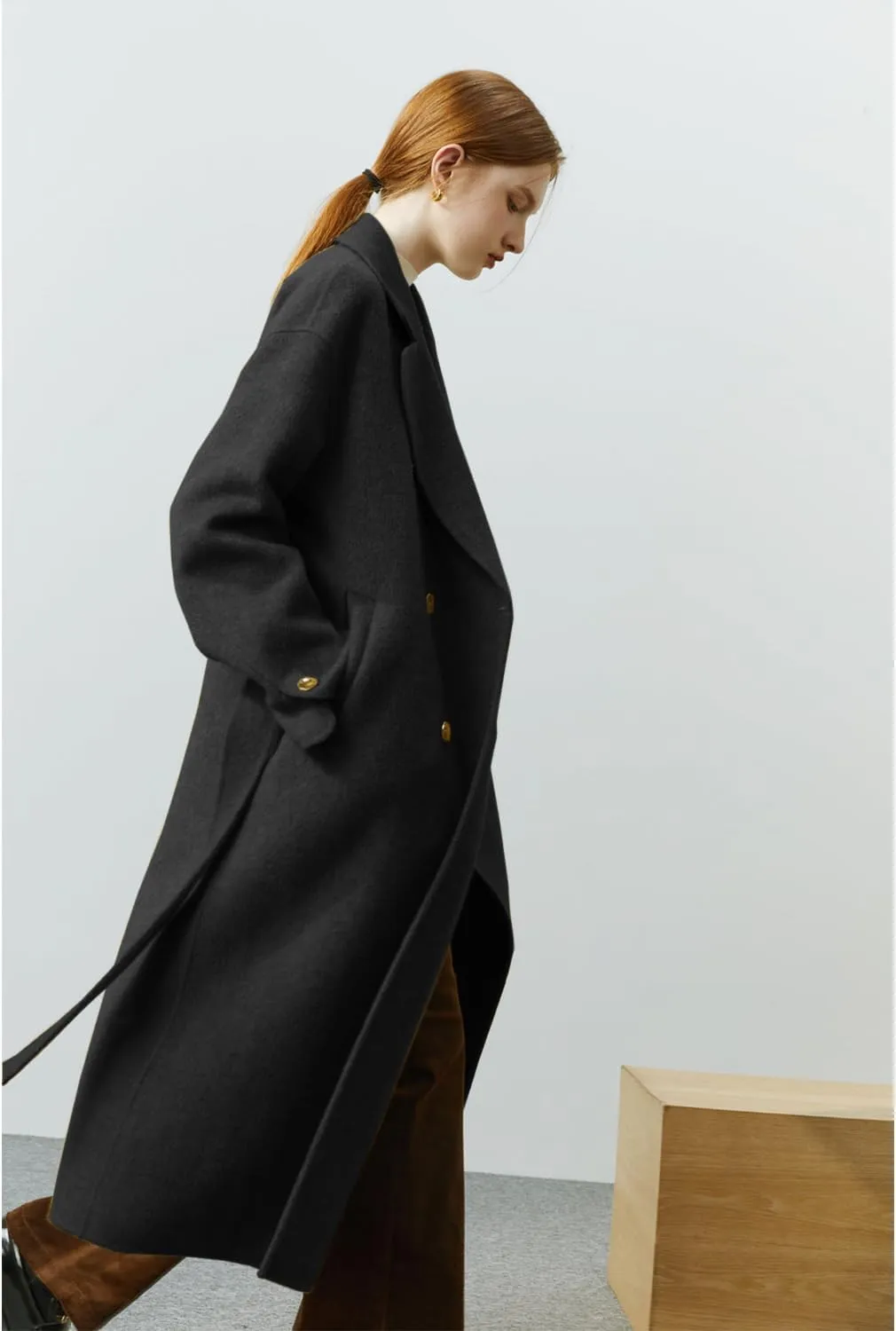 Peaceglad Womens Pea Coats Fall Long Trench Coat Double Breasted Lapel Belted Peacoat