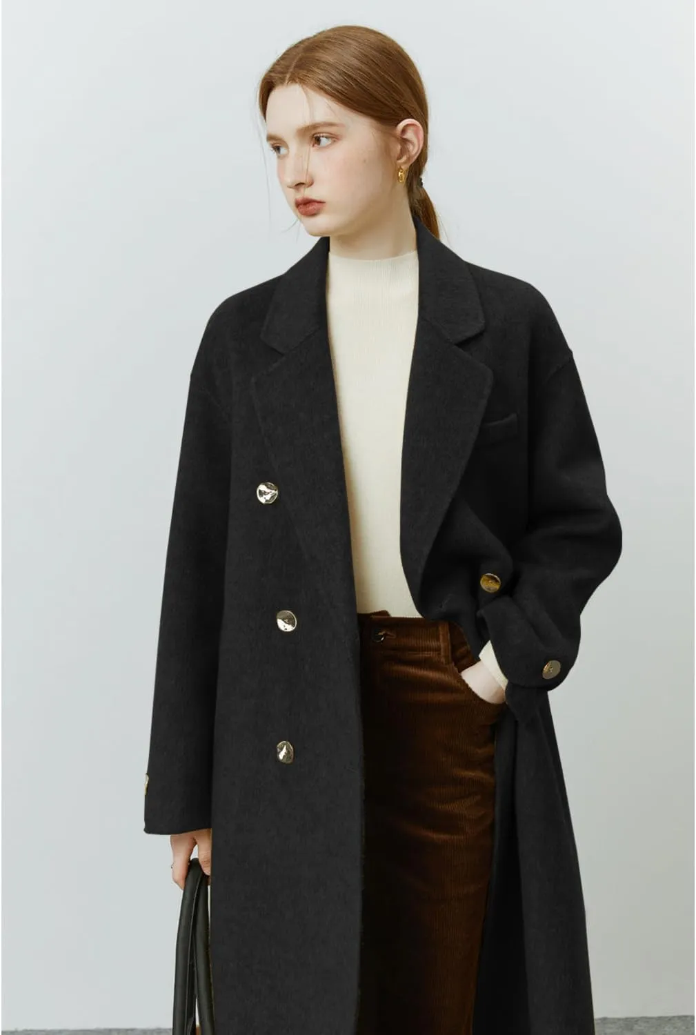 Peaceglad Womens Pea Coats Fall Long Trench Coat Double Breasted Lapel Belted Peacoat