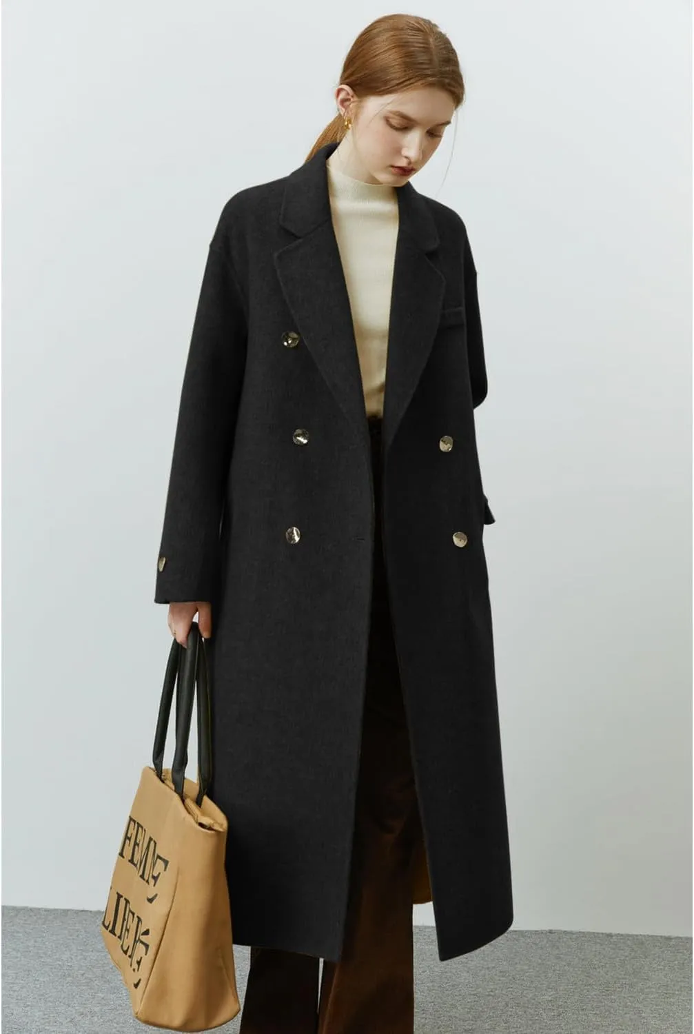 Peaceglad Womens Pea Coats Fall Long Trench Coat Double Breasted Lapel Belted Peacoat