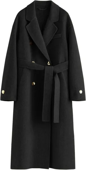 Peaceglad Womens Pea Coats Fall Long Trench Coat Double Breasted Lapel Belted Peacoat