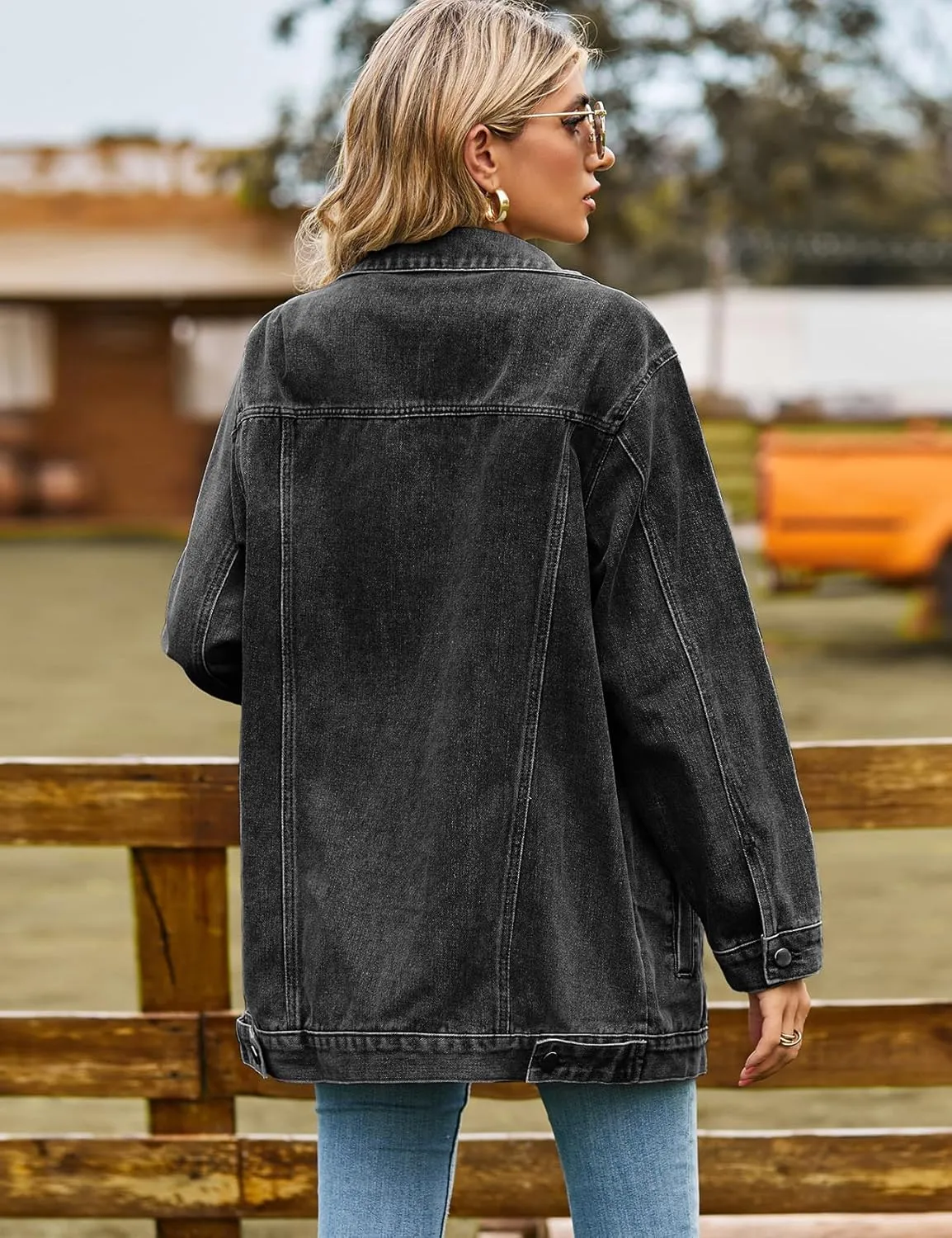 Perbai Womens Oversized Denim Jacket Casual Plus Size Mid Long Distressed Jean Shacket Coat