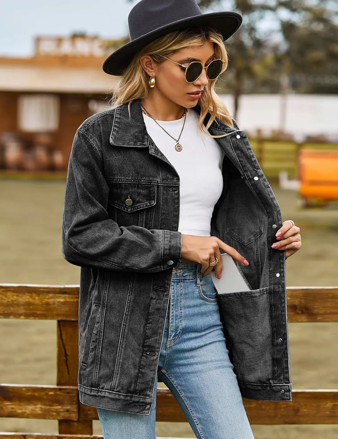 Perbai Womens Oversized Denim Jacket Casual Plus Size Mid Long Distressed Jean Shacket Coat