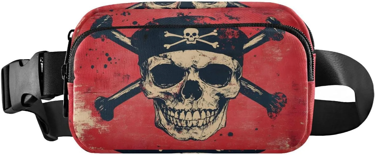 Pirate Skull Fanny Pack Water Resistant, Women Men Waist Pack Sling Bag Purse for Travel Hiking