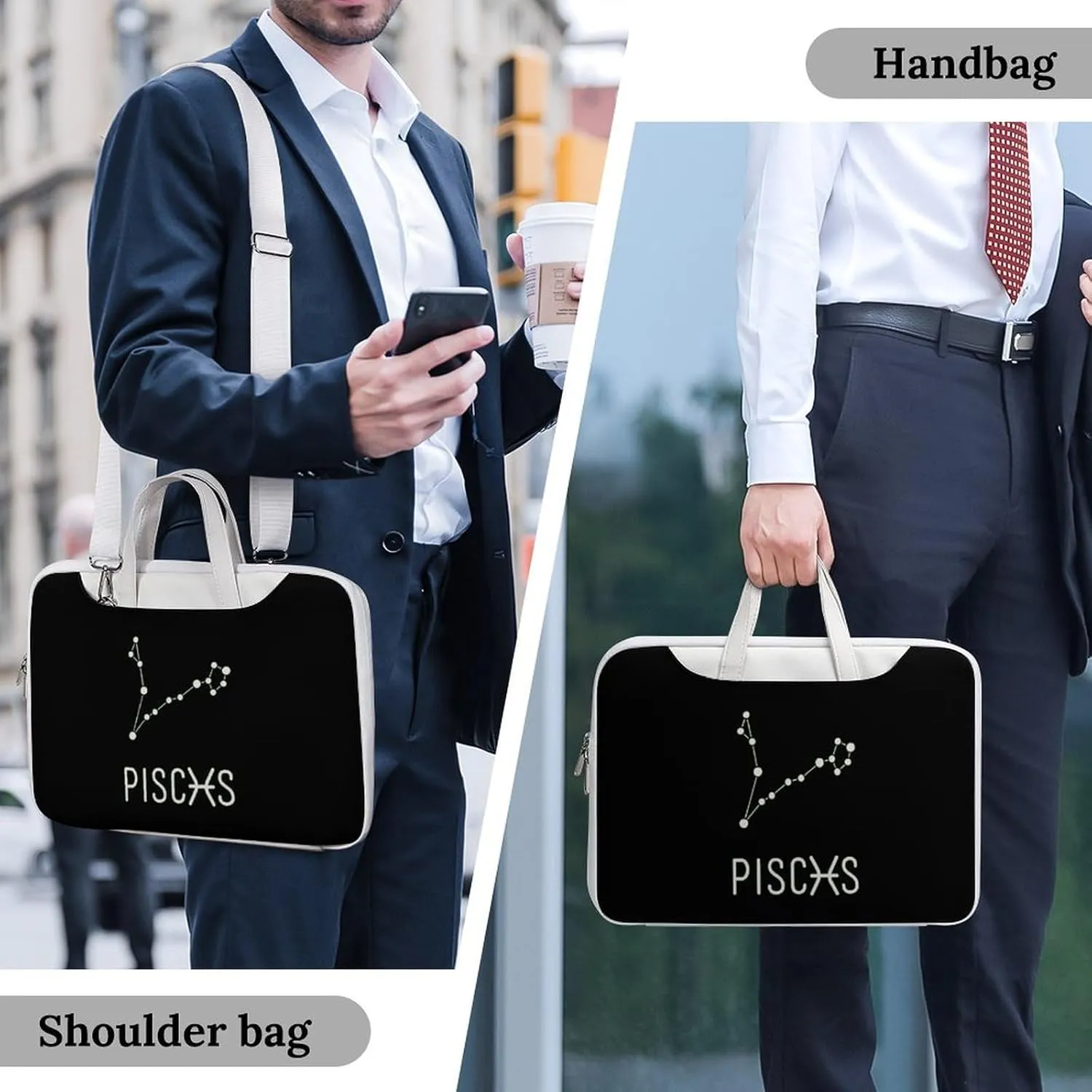 Pisces Constellation Leather Bag Laptop Case Slim Water Resistant Computer Bags with Handle Briefcase for Work