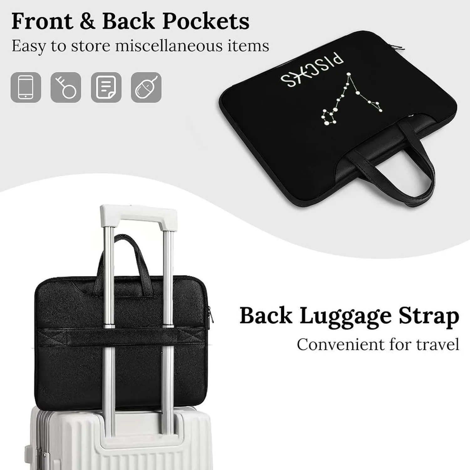Pisces Constellation Leather Bag Laptop Case Slim Water Resistant Computer Bags with Handle Briefcase for Work
