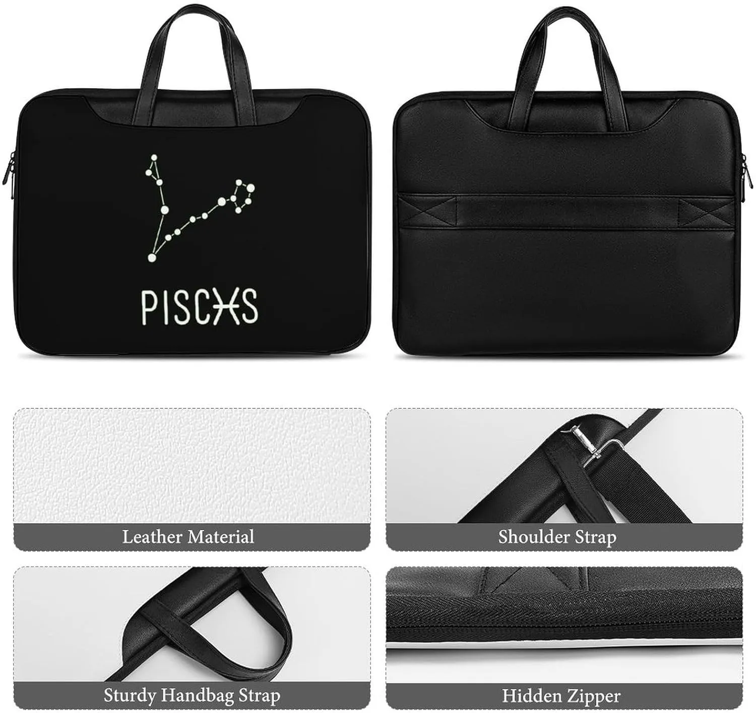 Pisces Constellation Leather Bag Laptop Case Slim Water Resistant Computer Bags with Handle Briefcase for Work