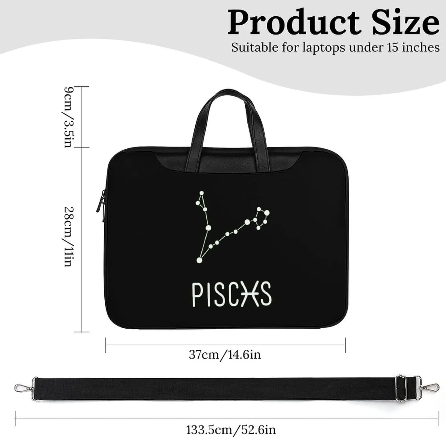 Pisces Constellation Leather Bag Laptop Case Slim Water Resistant Computer Bags with Handle Briefcase for Work