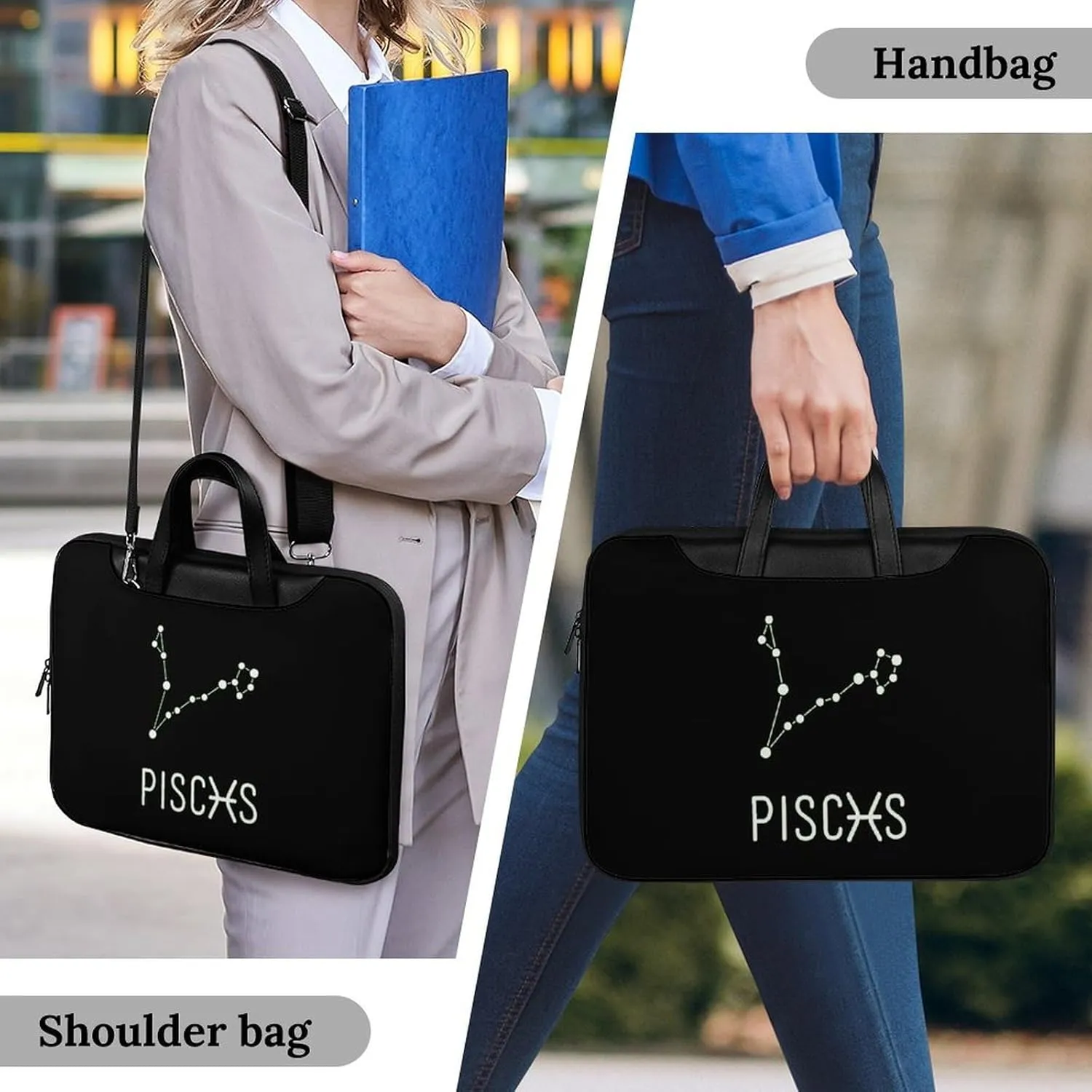 Pisces Constellation Leather Bag Laptop Case Slim Water Resistant Computer Bags with Handle Briefcase for Work